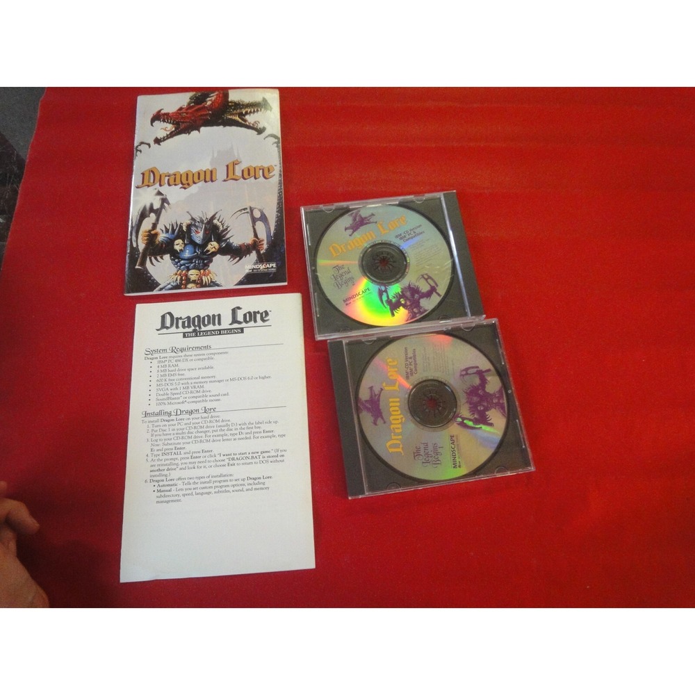 Dragon Lore Vintage PC game Mindscape The legend begins 2 disc & users manual